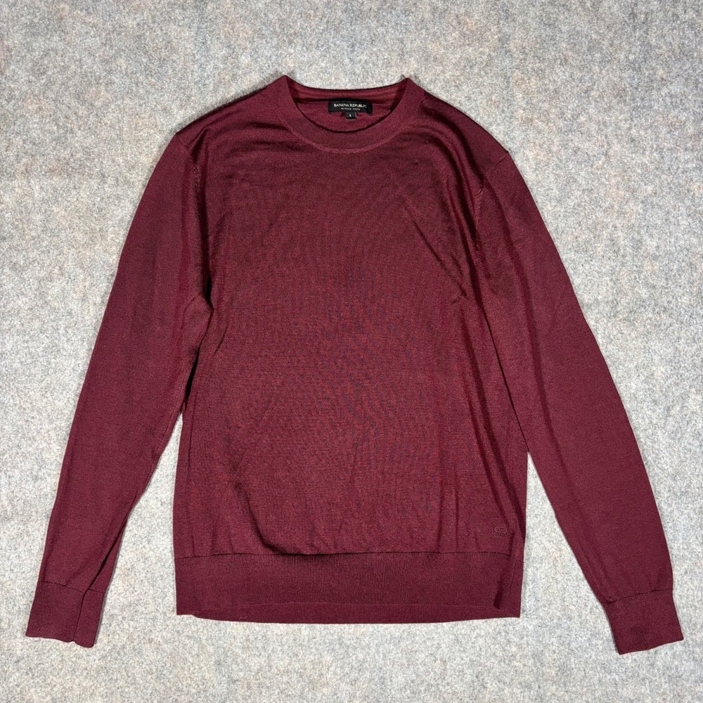 Banana Republic Merino Wool Sweater Mens S Burgundy Crewneck Cozy Layer Winter